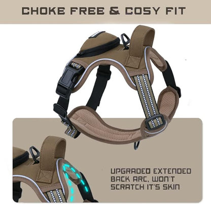 No Pull Dog Harness for Large Dogs, Adjustable No Choke Pet Vest with Dog Leash Fit Smart Reflective Pet Walking Harness for Training Easy Control Soft Handle Brown XL