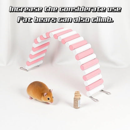 2Pcs Hamster Swing Toy, Soft Climbing Ladder, Wooden Arch Bridge, Hideaway Fence Tunnel, Landscape Supplies Climbing Ladder (Pink White)