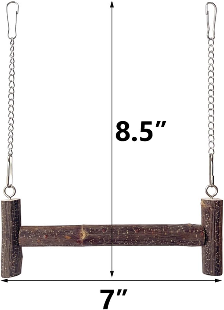 Natural Wood Parakeet Swing Toy, Cockatiel, Lovebird, Budgie Wooden Perch Stand, Small and Medium Bird Cage Accessories (Small)