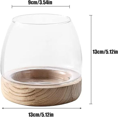 Fofetbfo Glass Hydroponic Plant Terrarium Unique Fish Bowl Aquarium with Wood Base Clear Glass Fish Tank Bowl for Plant and Betta Fish