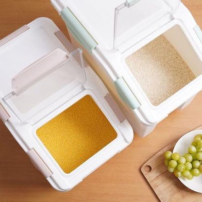 Large Flour Storage Container 25lb, 2 Pack BPA FREE Plastic Airtight Rice Storage Bin Pantry and Kitchen Food Organization, Barrel Measuring Cup and Airtight Lid for Sugar [Grey ]