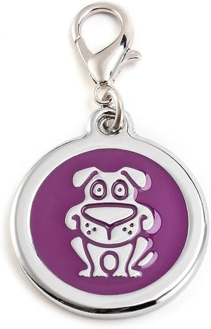 Personalized Funky Dog Design Pet ID Tags with Quick Tag Clip - Puppy Name tag, Happy Dogs ID tag, Laser Engraved pet Tags, Custom pet Name tag (Dog-Round-Small: Purple)