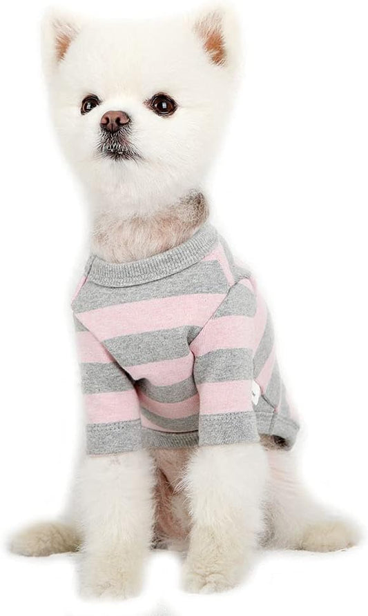 Dog Cotton Shirts for Small and Large Dogs Rugby Striped T-Shirts Soft Breathable Dog Shirt pet Clothes (Small, Pink/Gray)