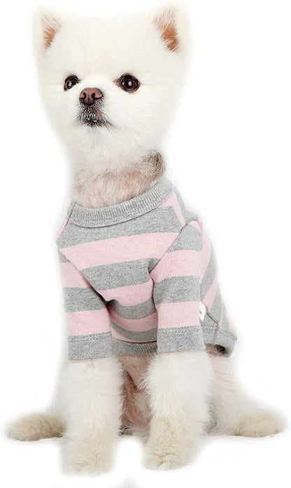 Dog Cotton Shirts for Small and Large Dogs Rugby Striped T-Shirts Soft Breathable Dog Shirt pet Clothes (Medium, Pink/Gray)