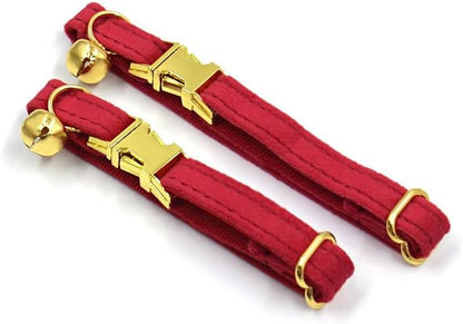 Personalized Cat Collar with Bells,Velvet Customized Small Cat Collar with Name Tag,Pet Collar with Name Phone Number Engraved ID Tags for Boy and Girl Kitten Cats (Red)