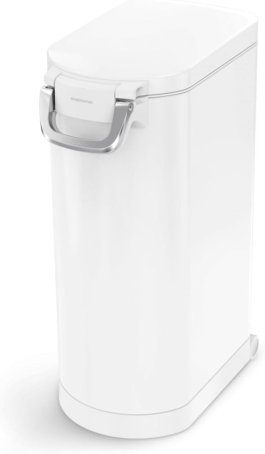 simplehuman 35 Liter, 40 lb / 18.1 kg X-Large Pet Food Storage Container for Dog Food, Cat Food, and Bird Feed, White