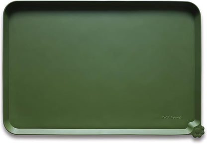 Hoki Found X-Large Silicone Pet Food Mats Tray - Non Slip Dog Cat Bowl Mats Placemat - Pet Feeding Mat - Waterproof Dog Food Mats -Pet Water Mats for Carpet -Dark Olive