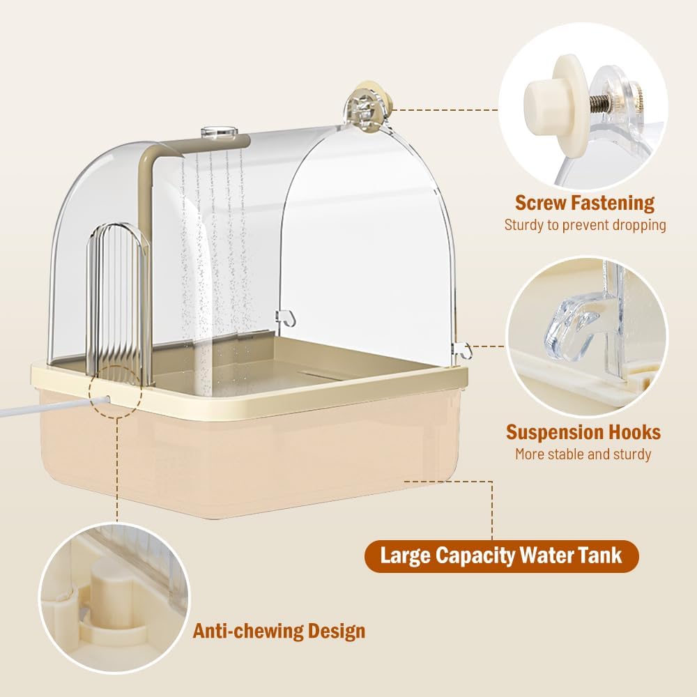 Bird Bath for Cage, Automatic Parakeet Bath with Pump, Indoor Bird Shower with Running Water, Filter, Bird Cage Accessory for Pet Birds, Lovebirds, Finches, Cockatiel
