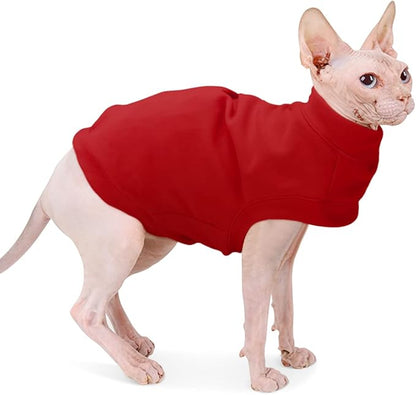 Soft Fleece Dog Sweatshirt - Warm Cat & Dog Sweaters for Small & Medium Pets - Stretchy Hoodie Pullover Easy On - Comfortable Winter Clothes Red