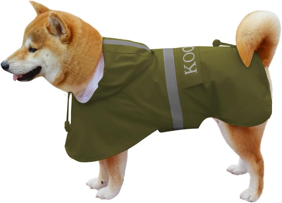 Green Waterproof Raincoat, 2XL for Small Dogs, Adjustable, Windproof, Reflective Strips