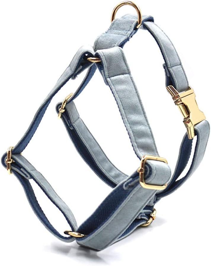 PETDURO Personalized Dog Collar Haze Blue Soft Velvet for Large Medium Small Boy Girl Dogs - Custom Collar with Name Phone Number Engraved on Gold Metal Buckle - Add Leash Bow Set via Customize Now