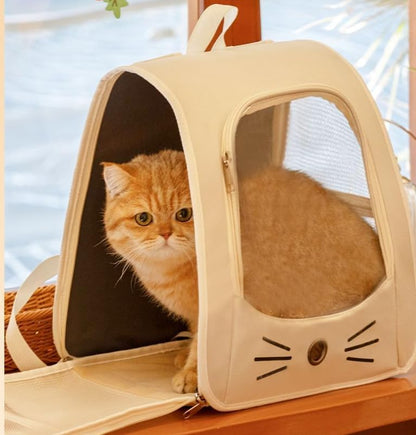 Handheld Crossbody cat Bag,Transparent Carrier Portable,Small Cat Carried Bag Collapsible Soft-Sided Pet Carriers for Kitten Puppy Rabbit Travel Hiking Walking & Outdoor Use(White)