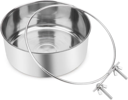 Wontee Pet Food Water Bowl with Clamp Holder Stainless Steel Feeding Cups Feeder for Dog Bird Parrot Cat Rabbit, 2 Packs (XL)
