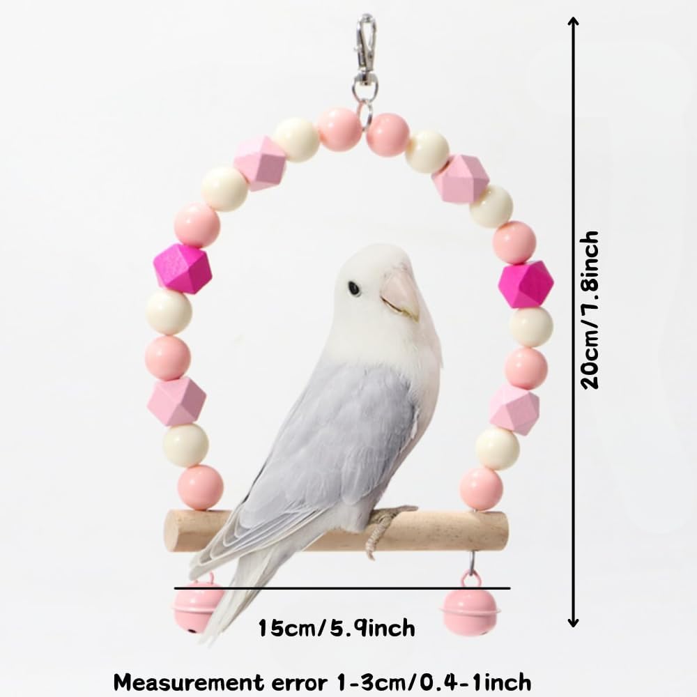 3PCS Bird Toys Bird Foraging Toys Chewing Hanging Birdcage Swing Cage Accessories Parrot Climbing Ladder for Conure Parakeet Cockatiel Budgies Lovebird Parrotlet (Pink)