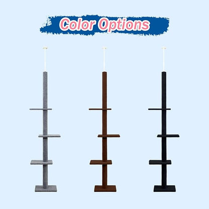 Max & Marlow Cat Tree Floor to Ceiling Cat Tower Height 95-108" Adjustable Kitten Tree Tall Climbing Tree with Carpet Scratching Post and Mat Cat Pole for Indoor Cats, Grey
