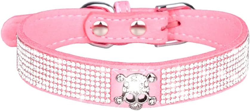Serijoars Small Dog Collar with Rhinestone Crystal Diamond Colorful Bling Girl Puppy Cat Collars (S, Pink5)