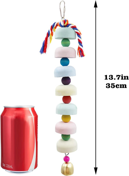 Mineral Chew Toy 2-Pack – Colorful Beaded Bird Toys with Bells | Beak Grinding & Foraging Enrichment for African Grey, Amazon Parrots, Budgies, Cockatiels, Conures