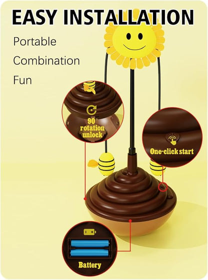 Wobble Cat Toy, an Adorable Interactive Rolling pet Toy Featuring Fun Sunflower Decorations and Feathers to Ignite Your Cat's Hunting Instincts.(Pink)