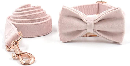 PETDURO Personalized Dog Collar Pink Soft Velvet for Large Medium Small Boy Girl Dogs - Custom Collar with Name Phone Number Engraved on Rose Gold Metal Buckle - Add Leash Bow Set via Customize Now