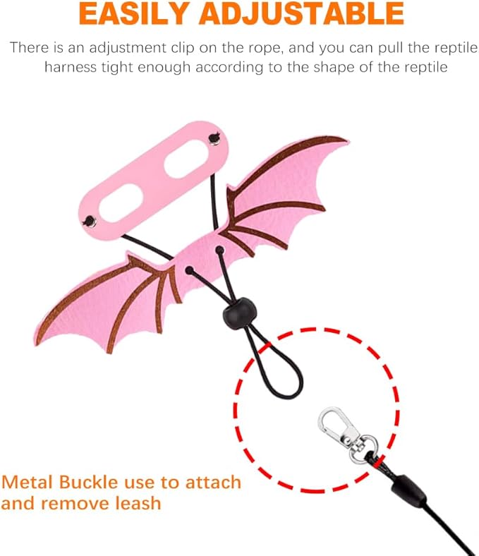 3 Size Pack Bearded Dragon Leashes and Harnesses, Bearded Dragon Harness, Soft Leather Detachable Adjustable Reptile Lizard Wing Leash