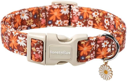 Lionet Paws Floral Dog Collar- Cute Fall Groundsel Oxalis Golden-Rod Dog Collars with Plastic Buckle,Light Adjustable Dog Collars for Small Dogs