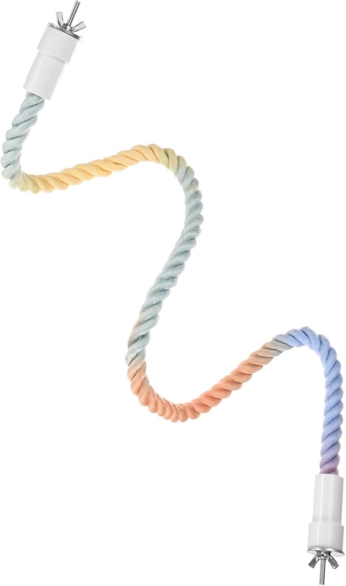 1-Pack Rope Perches for Bird Cages, 31.5 in Length Comfort Grip Flexible Rope Perch Beak & Paw Grinding for Parrots/Cockatiels/Parakeets, Bird Platform Sand [Pink Blue]