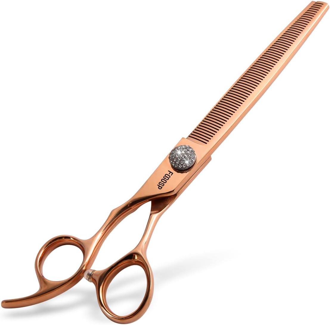 Lefty Thinning Shears for Dogs 66 Teeth 7.5'' Rose Gold Titanium Professional Blending Thinner Scissors for Dog Large Poodle Pet Japan 440C Sharp Left Handed(7.5,Thinner)