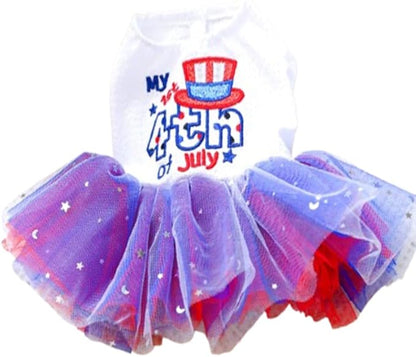 ANIAC 4th of July Girl Dog Dress with Stars Independence Puppy Clothes for Small Dog 1st Independent Day Cat Outfit Patriotic Pet Princess Tutu Skirt (Independence, X-Small)