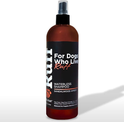 Ruff by Lillian Ruff No-Rinse Waterless Dog Shampoo Spray | Sandalwood Amber | Pet Deodorizer | for Cleaning, Conditioning, Detangling & Moisturizing Dogs & Cats | Safe for Puppies | USA Made
