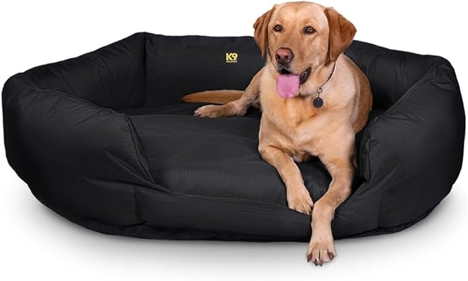 K9 Ballistics Tough Ripstop Oval Bolster Dog Bed, Calming Round Den Shape, Scratch Resistant, Machine Washable - Large, Black Ripstop