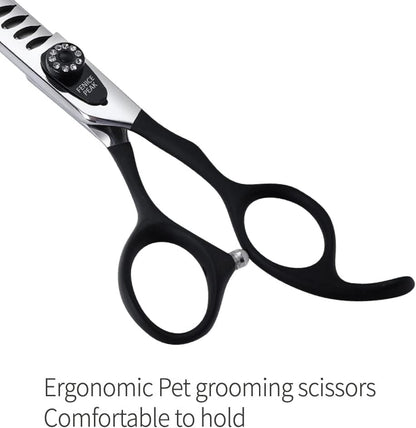 Fenice Peak 7.0'' Dog Chunker Scissors For Grooming 440C Stainless Steel Black Non-Slip Handle Sharp Blades Professional Pet Trimming Scissors for Cats Thinning Rate 75%