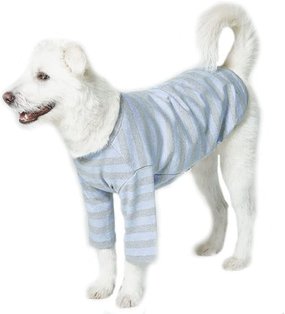 Dog Cotton Shirts for Small and Large Dogs Rugby Striped T-Shirts Soft Breathable Dog Shirt pet Clothes (3X-Large, Blue/Gray)
