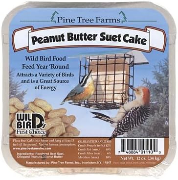 Pine Tree Farms Peanut Butter Suet Cakes – 12 oz Each, Pack of 24 – Wild Bird Food with Suet, Peanuts & Peanut Butter – High-Energy Suet Cakes for Songbirds, Woodpeckers, Chickadees & Nuthatches
