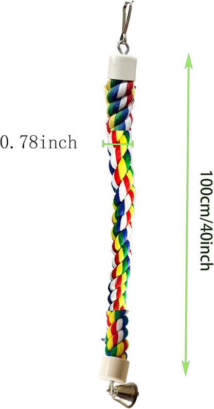 Bird Rope Perch & Birds Swing Set - Bird cage Accessories, 40‘’ Rope perches for Conures, Parrots,Cockatiel,Lovebird,Budgerigar,Parakeet perches for cage,Birds perches