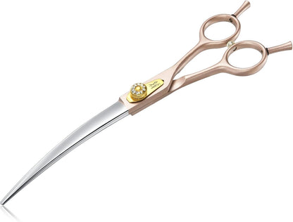 JASON Professional Dog Grooming Scissors - 7 Inch Curved Shear Japanese 440C Stainless Steel Dog Scissors with Diamond Screw, Rosegold, Sharp