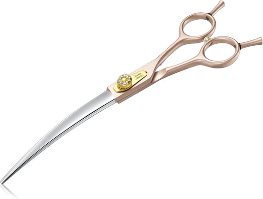 JASON Professional Dog Grooming Scissors - 7 Inch Curved Shear Japanese 440C Stainless Steel Dog Scissors with Diamond Screw, Rosegold, Sharp