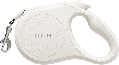 OUTRUN Retractable Dog Leash 16 FT Walking Leash up to 55 Lbs, Strong Nylon Tape No Tangle, Heavy Duty One-Handed Brake Lock Perfect for Small & Medium Sized Dogs and Pets (Starlight White)