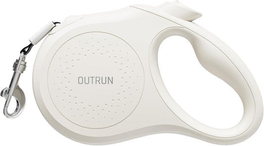 OUTRUN Retractable Dog Leash 16 FT Walking Leash up to 55 Lbs, Strong Nylon Tape No Tangle, Heavy Duty One-Handed Brake Lock Perfect for Small & Medium Sized Dogs and Pets (Starlight White)