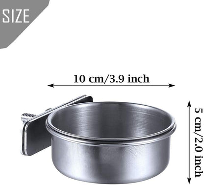 Kathson 2 Pack Bird Feeding Dish Cups, Stainless Steel bird bowls Parrot Feeders Water Cage Bowls with Clamp Holder Bird Feeders for Parakeet Cockatiels Conure Budgies Lovebird Finch and Small Animals