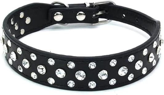 Rhinestone Dog Collar, Bling Rhinestone PU Leather Crystal Diamond Pet Dog Cat Puppy Collar Black S M L XL (L:30-36CM, Black)
