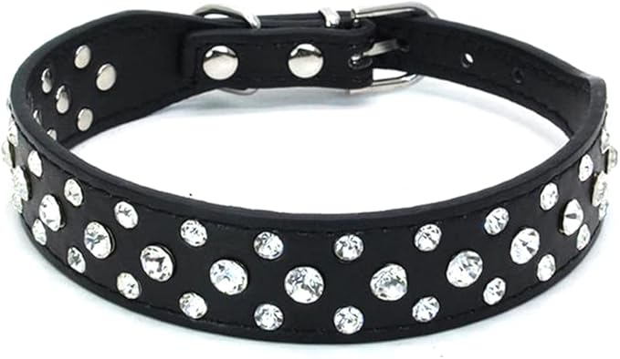 Rhinestone Dog Collar, Bling Rhinestone PU Leather Crystal Diamond Pet Dog Cat Puppy Collar Black S M L XL (XL:40-46CM, Black)