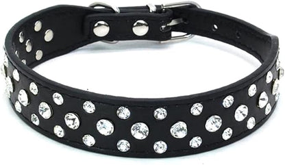 Rhinestone Dog Collar, Bling Rhinestone PU Leather Crystal Diamond Pet Dog Cat Puppy Collar Black S M L XL (XL:40-46CM, Black)