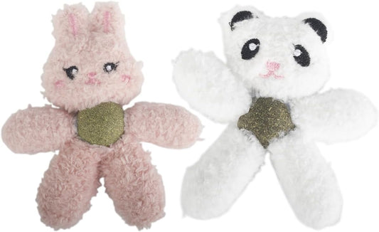 Cat Toys with Catnip Kitten Chew Bite Supplies Boredom Relief Fluffy Kitty Teeth Cleaning Chewing Cat Lovers Interactive Plush Gift (Rabbit&Panda)