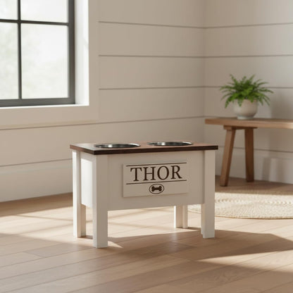 GrooveThis Woodshop - Personalized Elevated Dog Bowl Stand for Large, Medium, Small, X-Small Dogs - Stainless Steel Food and Water Bowls - Raised Dog Dish (X-Large, Brown)