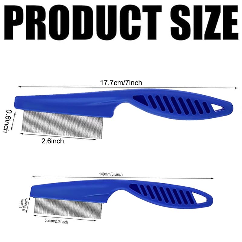 Pet Hair Comb, 2-in-1 Multifunctional Stainless Steel Pet Grooming Comb for Dog and Cat for Flea, Tear Stain Removal, and Dehairing Dogs and Cats' Face, Paws, and Body (Blue)
