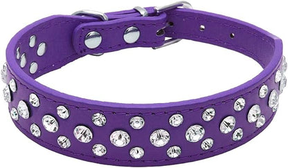 Rhinestone Dog Collar, Bling Rhinestone PU Leather Crystal Diamond Pet Dog Cat Puppy Collar Black S M L XL (S:20-26CM, Purple)