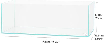 LANDEN 120SL 52.37 Gal Rimless Low Iron Aquarium Long Fish Tank, Bookshelf Aquarium, W47.24×D19.69×H14.17 in (120×50×36cm) 10mm Thickness with Black Nano Foam Leveling mat Included
