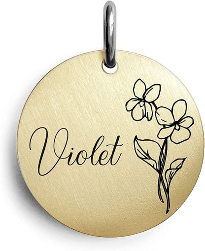 Cats Dogs ID Tags Personalized Engraving Birth Flowers Pattern for Custom Pets Collar Accessories Brass Copper Extra Small Round Name Plate