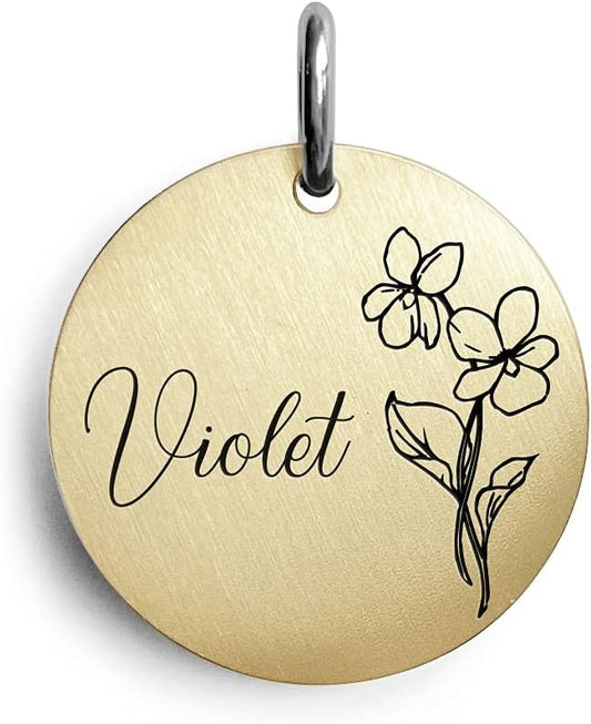 Cats Dogs ID Tags Personalized Engraving Birth Flowers Pattern for Custom Pets Collar Accessories Brass Copper Medium Round Name Plate