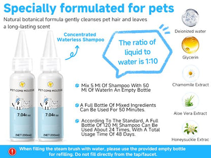 Pet Steam Brush Spray Refill for Dogs & Cats – Concentrated Waterless Shampoo, 3-in-1 Pet Comb Leave-in Serum, Self Cleaning Pet Brush for Shedding & Hair Removal, 2*Shampoo(Steam Brush Not Included)